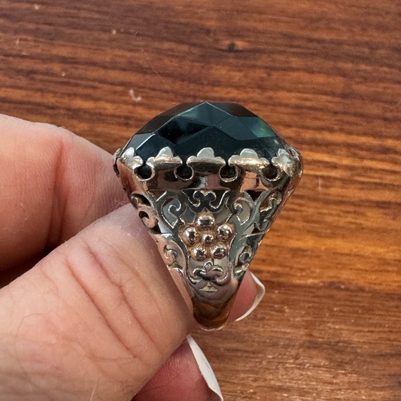 Extra large black onyx, sterling silver and brass - Picture 1 of 4